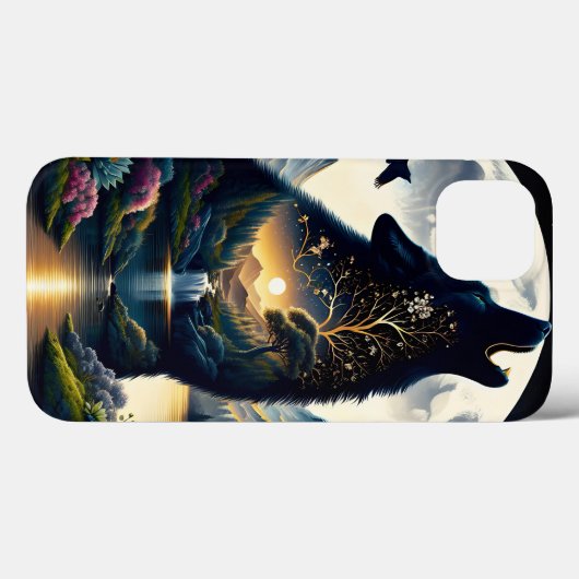 Coques Case-Mate iPhone Mystical Wolf Howling at Moon Surreal (Verso (horizontal))
