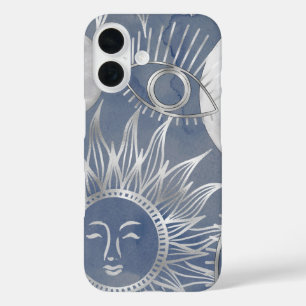 Coques iPhone 16 Mystique solaire   Dusty Blue Silver Moon Stars So