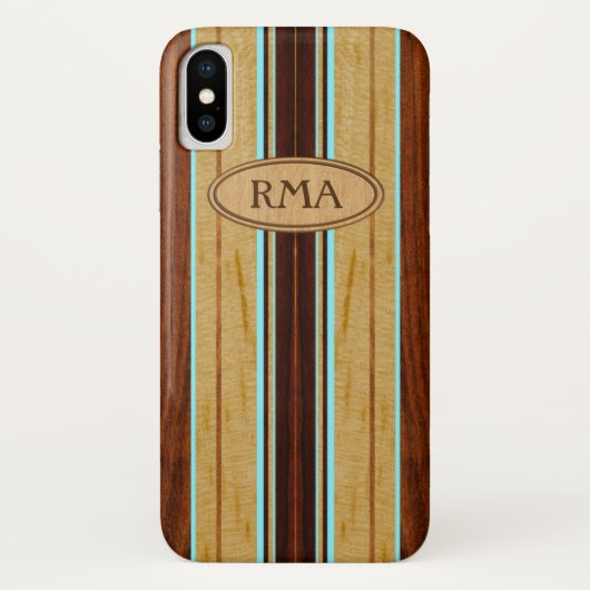 Coques Case-Mate iPhone Nalu Hou Faux Koa Wood Monogram Surboard (Dos)