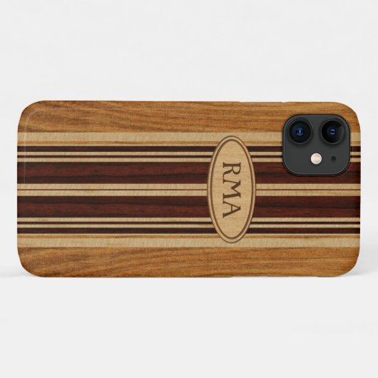 Coques Case-Mate iPhone Nalu Lua Faux Koa Wood Monogram Surboard (Dos (Horizontal))