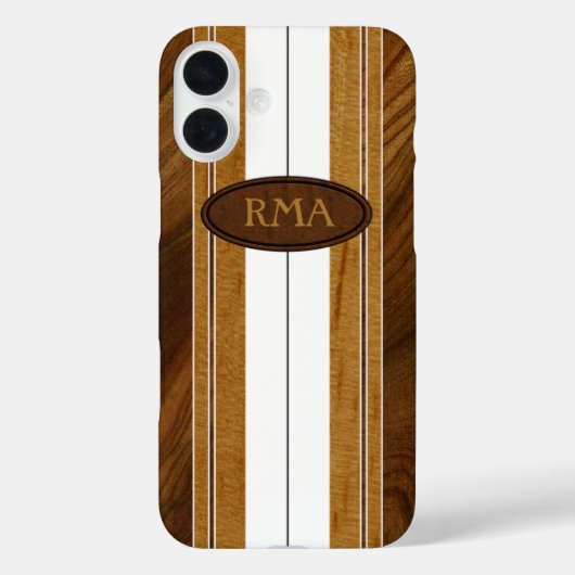 Coques Case-Mate iPhone Nalu Mua Faux Koa Bois Monogramme Surbord Blanc (Verso)