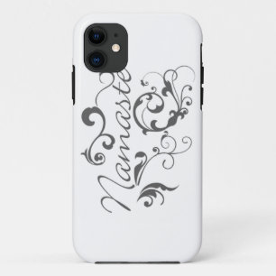 Coque iPhone 11 Namaste dans les tourbillons gris foncé
