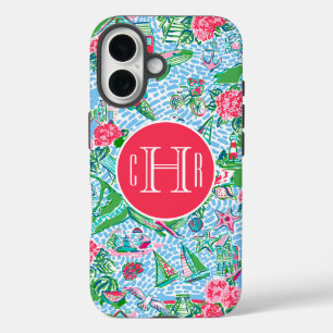 Coques iPhone 16 Nantucket Preppy Palm Beach Imprimer Monogramme