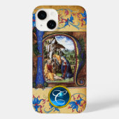 COQUES Case-Mate iPhone NATIVITÉ CHRISTMAS PARCHMENT BLUE GEM MONOGRAM (Verso)