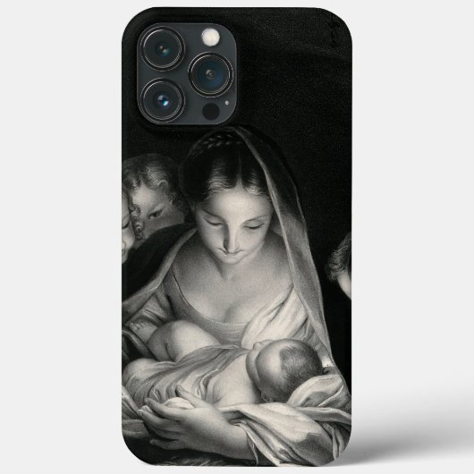 Coques Case-Mate iPhone Nativity Baby Jésus Virgin Mary Angels Black White (Verso)