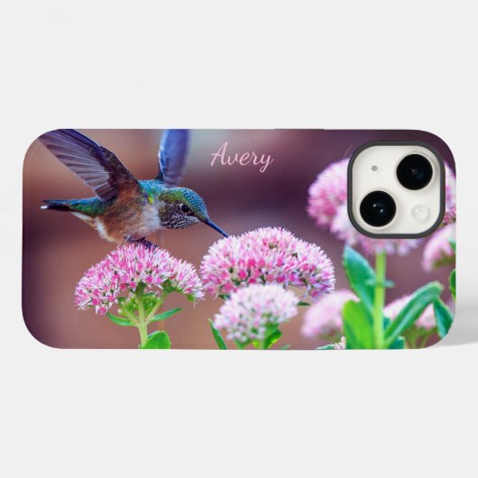 Coques Case-Mate iPhone Nature Blue Hummingbird Pink Flowers Nom (Verso (horizontal))