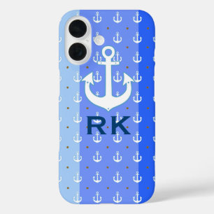 Coques iPhone 16 nautical anchors and initials