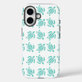 Coques iPhone 16 Nautical Aqua Blue Sea Turtle Pattern 