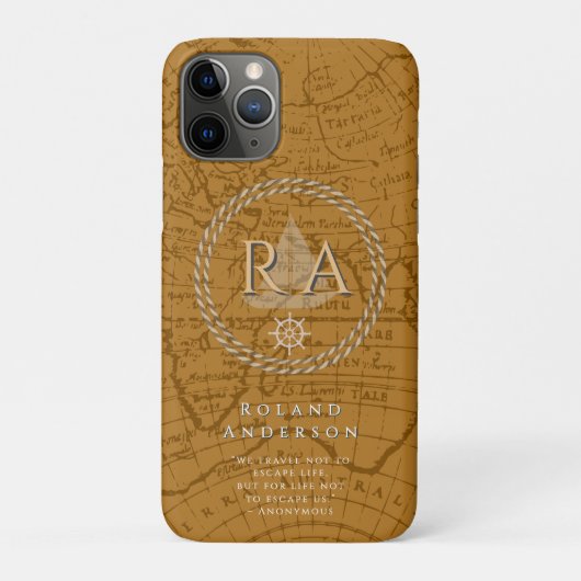 Coques Case-Mate iPhone Nautical Rope Monogram Map Brown (Dos)