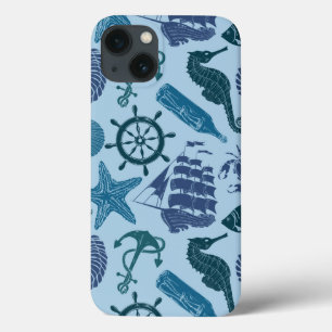 iPhone 13 Case Nautical Shades Of Blue Pattern
