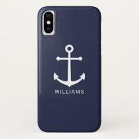 Nautical White Anchor and Custom Nom on Navy Blue