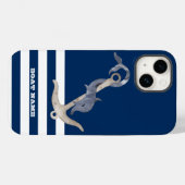 Coques Case-Mate iPhone Nautique, Ancre Dolphin Marine Bleu rayé (Verso (horizontal))