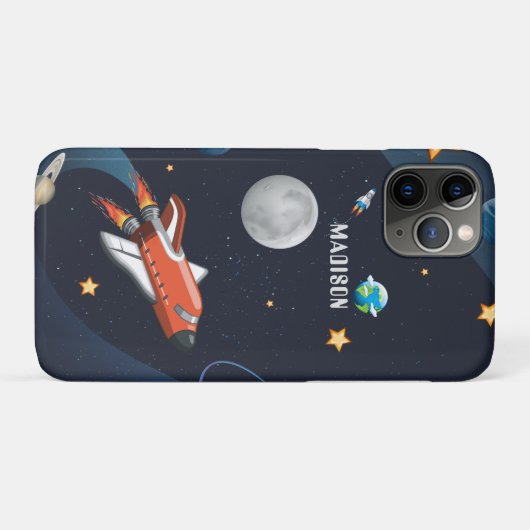 Coques Case-Mate iPhone Navette spatiale Voyage Lune Étoiles Personnalisée (Dos (Horizontal))