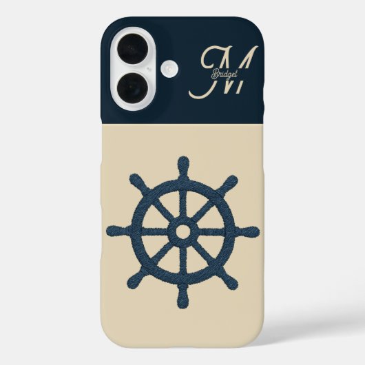 Coques Case-Mate iPhone Navire bleu marine roue & Monogram Beige Maison cô (Verso)