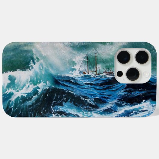 Coques Case-Mate iPhone Navire en mer dans la tempête / Bleu de marine (Verso (horizontal))