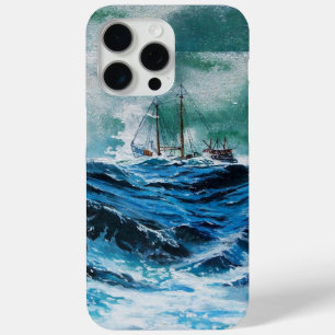 Coque iPhone 15 Pro Max Navire en mer dans la tempête / Bleu de marine