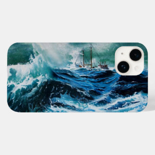 Coque Pour iPhone 14 Navire en mer dans la tempête / Bleu de marine
