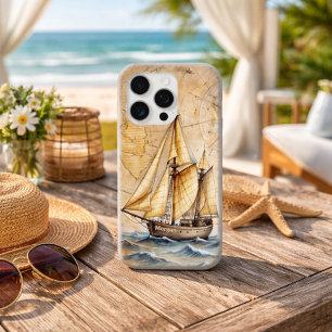 Coque iPhone 15 Pro Max Navire nautique Vintage personnalisé avec carte an