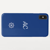 Coques Case-Mate iPhone Navires nautiques Roue Bleu+Blanc (Personnaliser) (Dos (Horizontal))