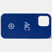 Coques Case-Mate iPhone Navires nautiques Roue Bleu+Blanc (Personnaliser) (Verso (horizontal))