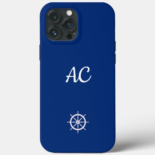 Coques Case-Mate iPhone Navires nautiques Roue Bleu+Blanc (Personnaliser) (Verso)