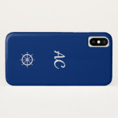 Coques Case-Mate iPhone Navires nautiques Roue Bleu+Blanc (Personnaliser) (Dos (Horizontal))