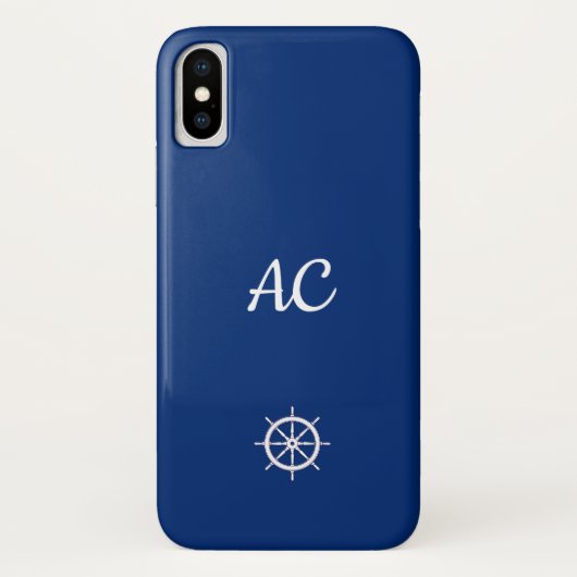 Coques Case-Mate iPhone Navires nautiques Roue Bleu+Blanc (Personnaliser) (Dos)