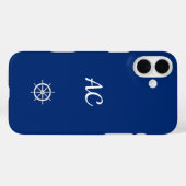 Coques Case-Mate iPhone Navires nautiques Roue Bleu+Blanc (Personnaliser) (Verso (horizontal))