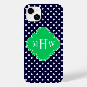 Coques Pour iPhone Navy Blanc pois émeraude Quatrefoil 3 Monogramme