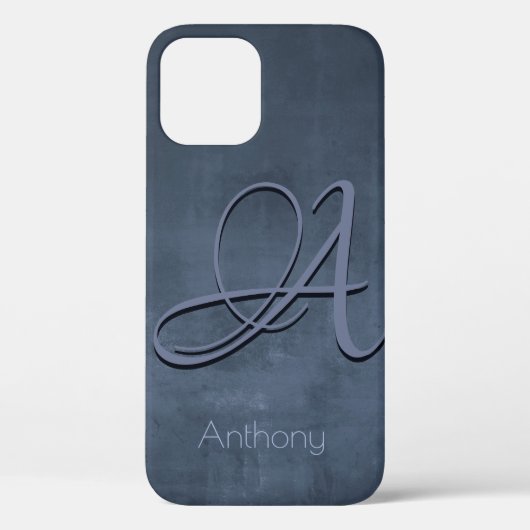 Coques Case-Mate iPhone Navy Blue Grey élégant rustique Nom Monogramme (Verso)