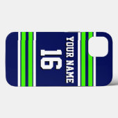 Coques Case-Mate iPhone Navy Blue Lime Grn Team Jersey Custom Numéro Nom (Verso (horizontal))