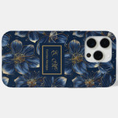 Coques Case-Mate iPhone Navy Gold iPhone Case Elegant Floral Custom Name (Verso (horizontal))