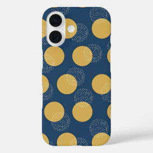 Coques iPhone 16 Navy moderne et pois dorés