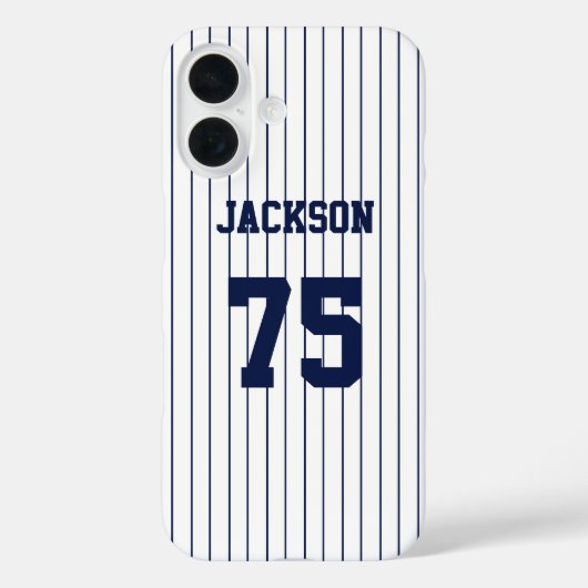 Coques Case-Mate iPhone Navy Stripes White Basball Jersey Nom Numéro (Verso)