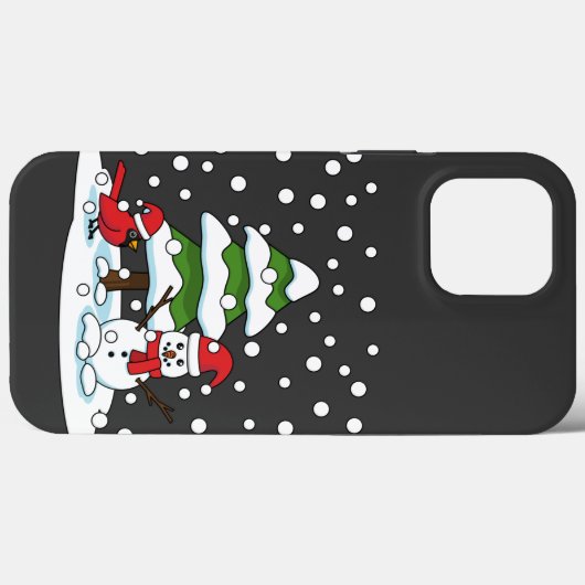 Coques Case-Mate iPhone Neige tombant sur Cardinal, Snowman et Pine Tree (Verso (horizontal))