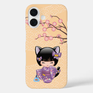 Coques iPhone 16 Neko Kokeshi Poupée - Cat Ears Geisha Girl