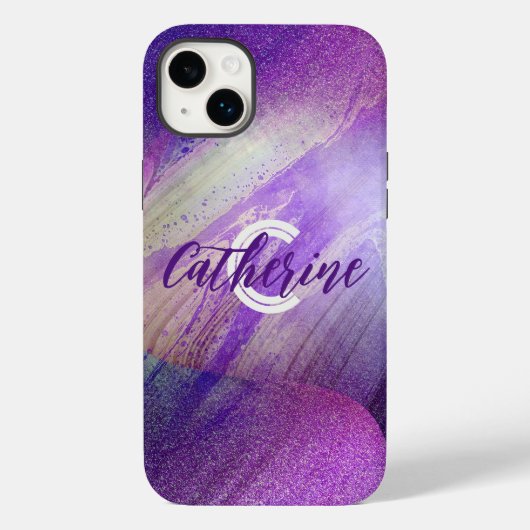 Coques Case-Mate iPhone Neon Abstrait brillant Magenta Nom et initiale (Verso)