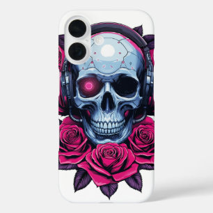 Coques iPhone 16 Neon Cyber-mort crâne et Rose blanc