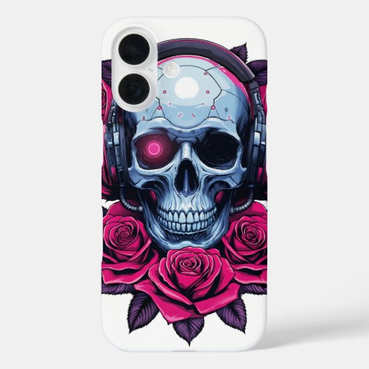 Coques Case-Mate iPhone Neon Cyber-mort crâne et Rose blanc (Verso)