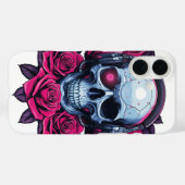 Coques Case-Mate iPhone Neon Cyber-mort crâne et Rose blanc (Verso (horizontal))