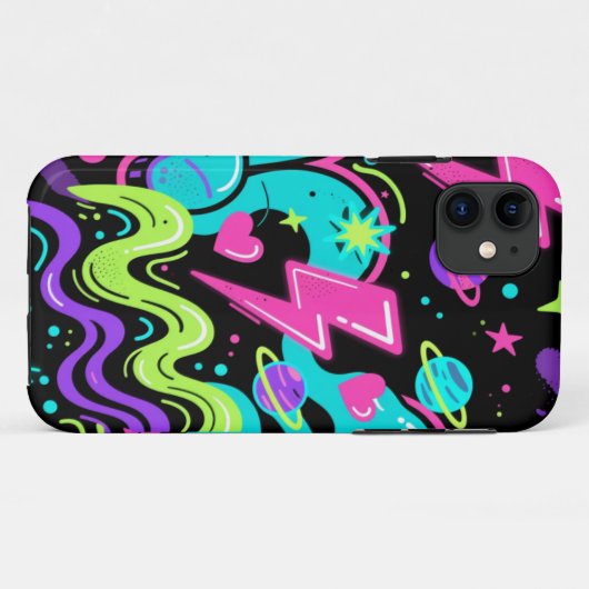 Coques Case-Mate iPhone Neon Doodle Pattern Phone Case on Black (Dos (Horizontal))
