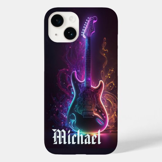 Coques Case-Mate iPhone Neon Electric Guitar Music Nom personnalisé (Verso)