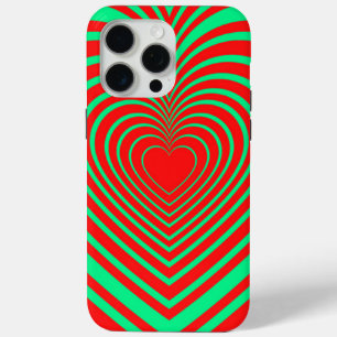 Coque iPhone 15 Pro Max Neon Green Red Hypnotic Heart Love Motif