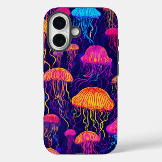 Coques iPhone 16 Neon Jellyfish : Conception futuriste d'un apparei