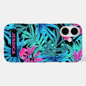Coques Case-Mate iPhone Neon Pink Blue Tropical Plant Pattern Personalised (Verso (horizontal))