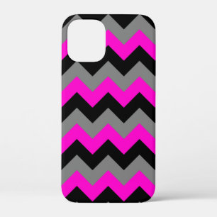 Coque iPhone 12 Mini Neon rose gris et noir Zigzag