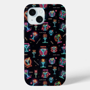 Coque Pour iPhone 15 Neon Sign Space Age Atomic Martini Cocktails Impri