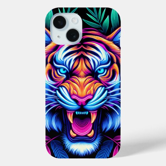 Coques Case-Mate iPhone Neon Tiger et feuilles de la jungle (Verso)