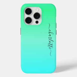 Coque iPhone 15 Pro Neon Turquoise et Vert
