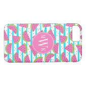 Coques Case-Mate iPhone Neon Watermelon on sur Stripes Motif (Dos (Horizontal))